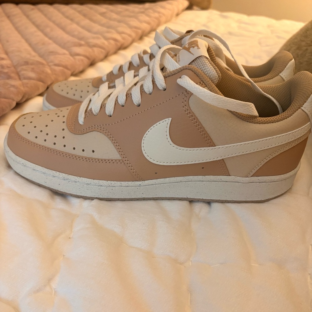 Nike Men's Court Vision Tan and White Sneakers